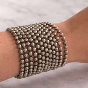 Vintage 1950s Silver-Tone Multi-Strand Metal Bead Bracelet | Box Clasp